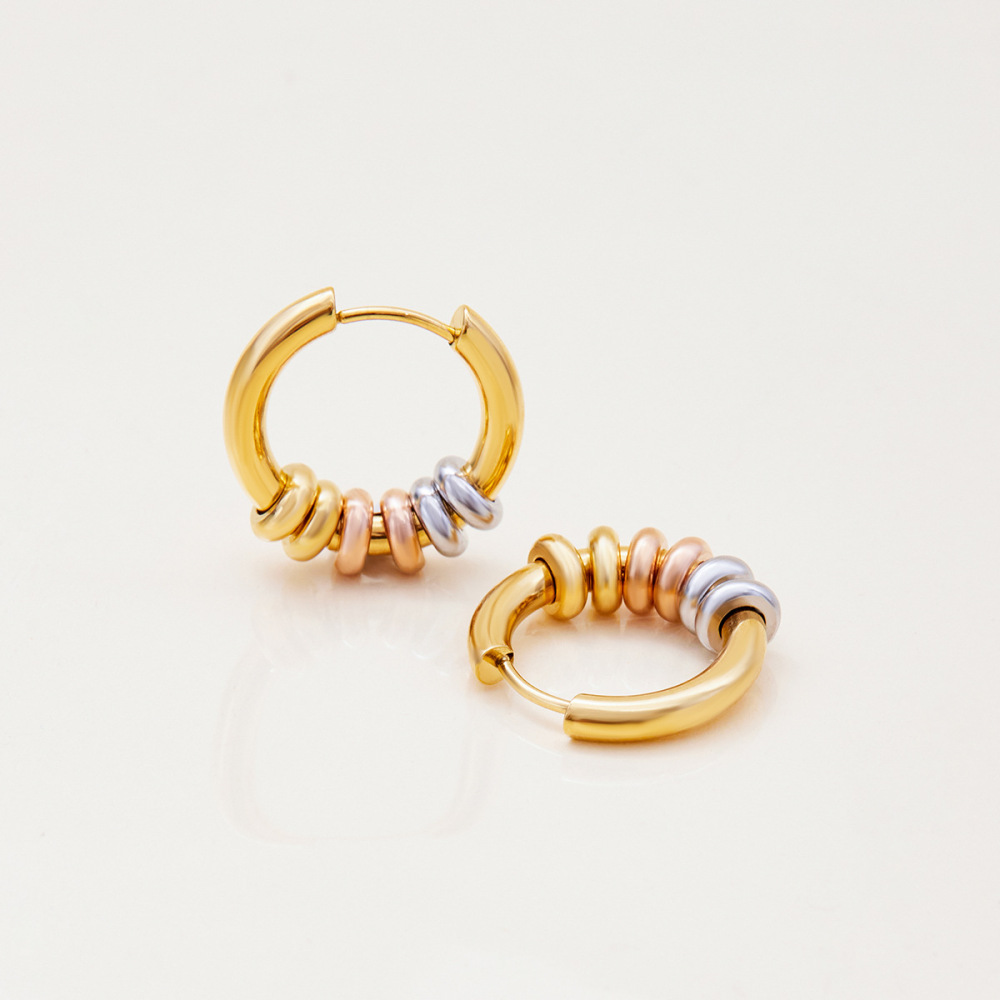 1 Paire De Boucles D'Oreilles Créoles Annulaires Modernes En Acier Inoxydable Étanche Couleur Or Pour Femme Image7