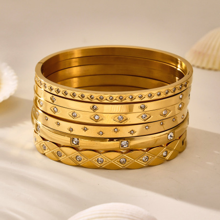 Bracelet jonc classique pour femme, forme irrégulière, en acier inoxydable, couleur or, étanche (1 pièce) 2