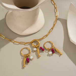 Ensemble Collier Et Collier En Acier Inoxydable Couleur Or, Couleur Poisson h5 Image2