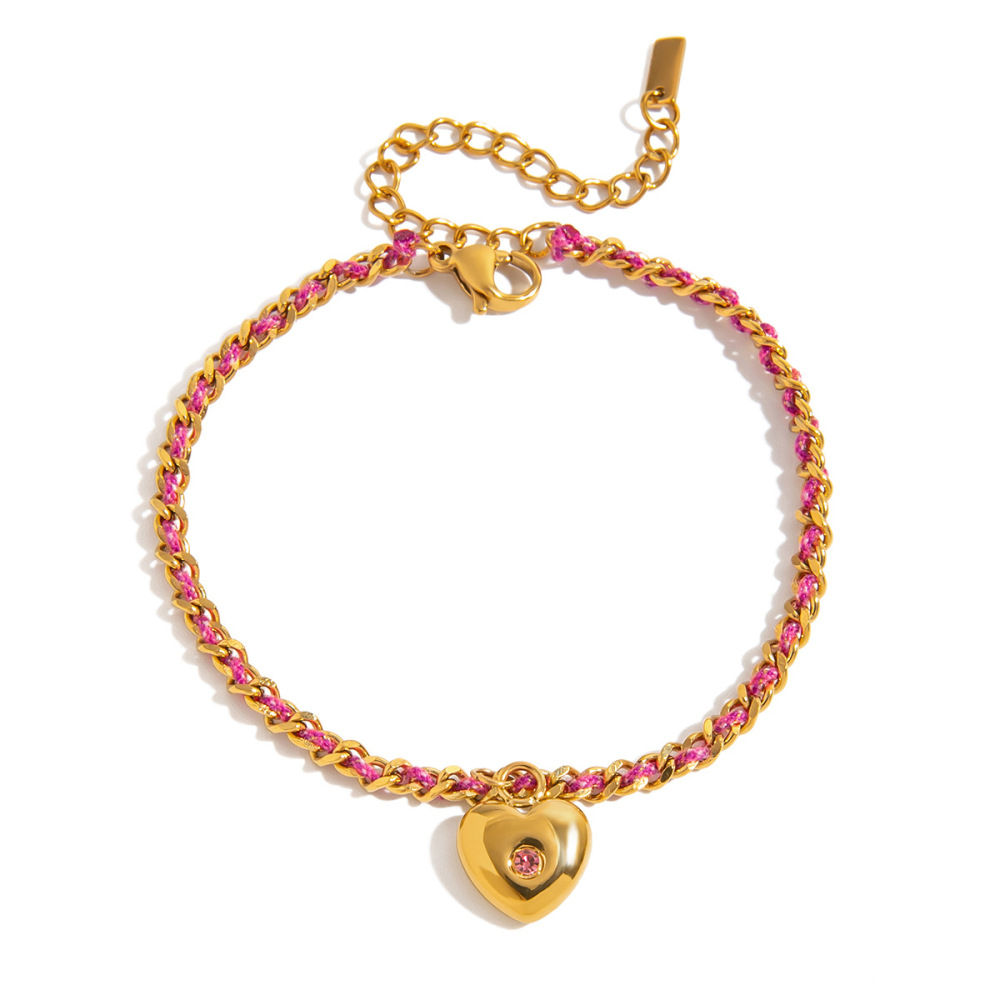 Bracelet Tressé Rétro En Acier Inoxydable, Couleur Or, Avec Motif Cœur (1 Pièce) 