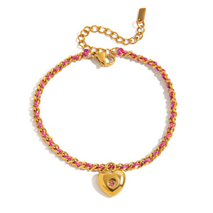 Bracelet Tressé Rétro En Acier Inoxydable, Couleur Or, Avec Motif Cœur (1 Pièce) h5 
