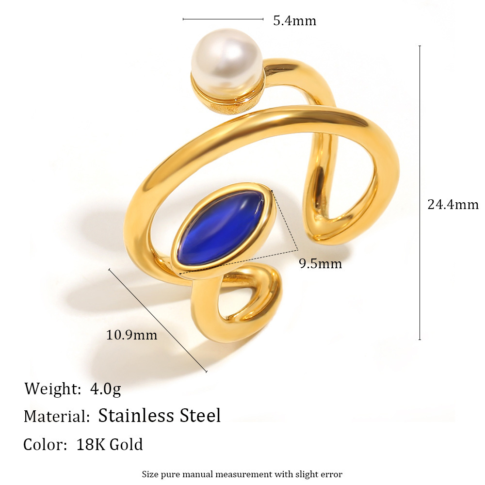 Bague En Acier Inoxydable Étanche Avec Pierre Naturelle (1 Pièce) h5Image2