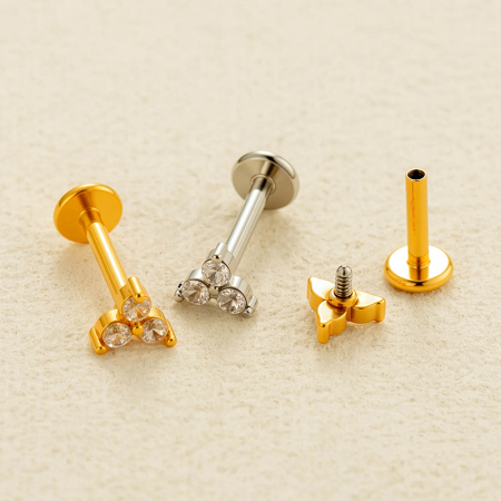 Boucle d'oreille piercing en acier inoxydable étanche couleur or avec zircon (1 pièce) 2