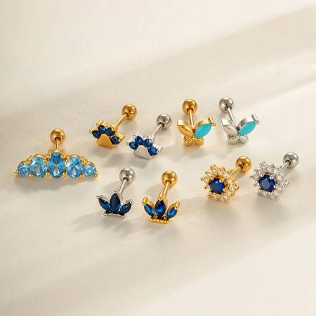 Boucle d'oreille piercing en cuivre et zircone, 1 pièce