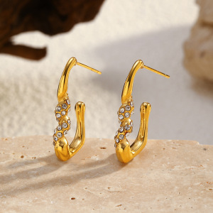 1 Paire De Boucles D'Oreilles Créoles En Acier Inoxydable De Forme Irrégulière, Étanches, Couleur Or h5 Image4