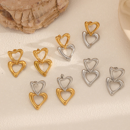 Boucles d'oreilles pendantes en acier inoxydable étanches, style Instagram, en forme de cœur (1 paire)