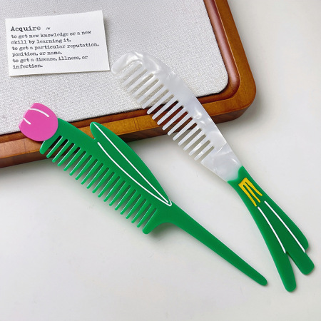 Peigne pour femme en feuille d'acétate de cellulose en forme de tulipe, 1 pièce