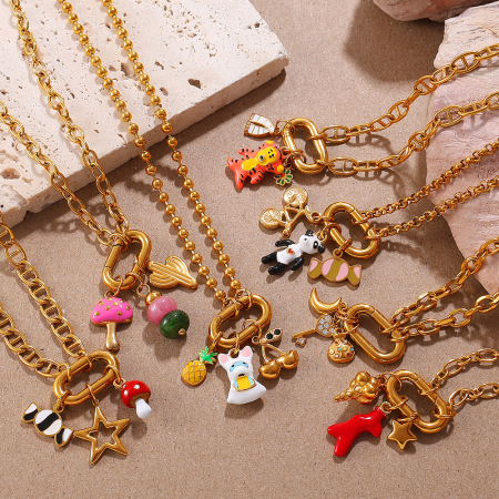 Collier pendentif à monter soi-même, en acier inoxydable doré, couleur animal, 1 pièce