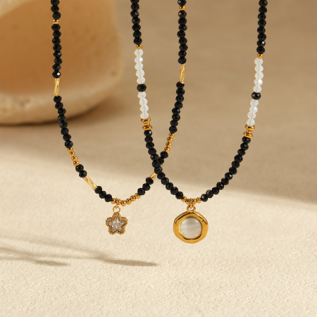 Collier avec pendentif en acier inoxydable et pierre naturelle, 1 pièce 2