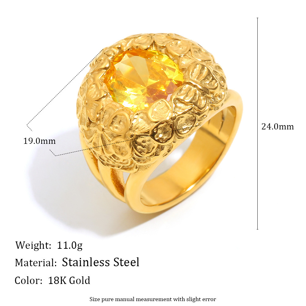 Bague De Luxe Rétro À Motif Floral En Acier Inoxydable Étanche Couleur Or (1 Pièce) Image6
