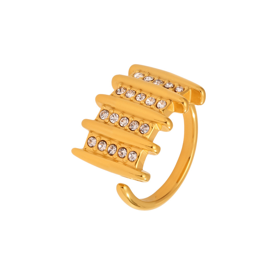 Bague Tendance Rectangulaire Moderne En Acier Inoxydable Étanche Couleur Or (1 Pièce) 