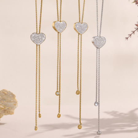 Collier pendentif femme en forme de cœur délicat, en acier inoxydable étanche, couleur or et zircon. 2