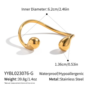 Bracelet Manchette En Acier Inoxydable De Forme Irrégulière, Étanche, Couleur Or (1 Pièce) h5 