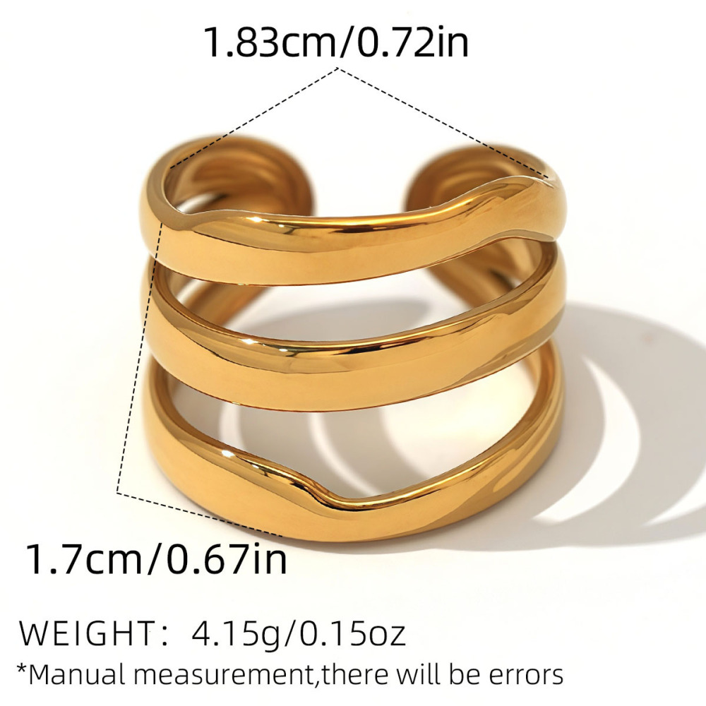 Bague Minimaliste Ronde Simple Et Décontractée En Acier Inoxydable Étanche Couleur Or (1 Pièce) Image2