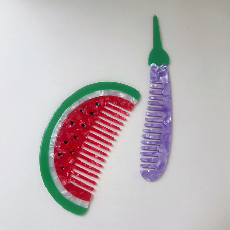 Peigne pour femme en feuille d'acétate de cellulose à motif pastèque, 1 pièce 2