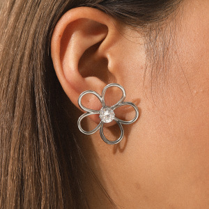 1 Paire De Boucles D'Oreilles Puces Modernes À Motif Floral En Acier Inoxydable Étanche Couleur Or Pour Femme h5 Image3