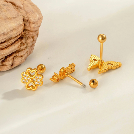 Boucle d'oreille piercing papillon en cuivre doré et zircon 2