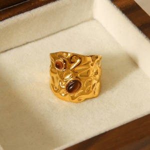 Bague Tendance En Acier Inoxydable Imperméable Avec Pierre Naturelle, De Forme Irrégulière, À Porter Au Quotidien. h5 Image6