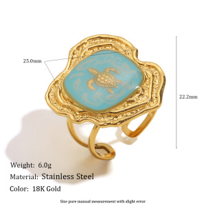 Bague Tendance En Acier Inoxydable Imperméable, Collection Romantique « Tortue De Vacances » (1 Pièce) h5 Image2