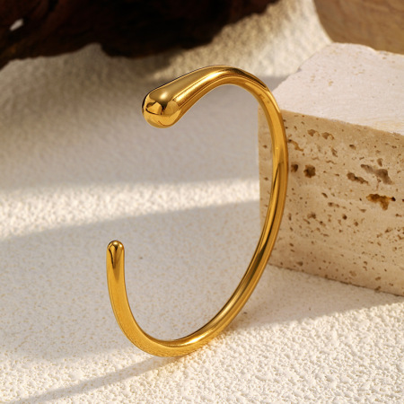 Bracelet manchette simple rond en acier inoxydable étanche couleur or (1 pièce)