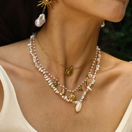 Collier de perles couleur or en pierres naturelles de coquillage, 1 pièce