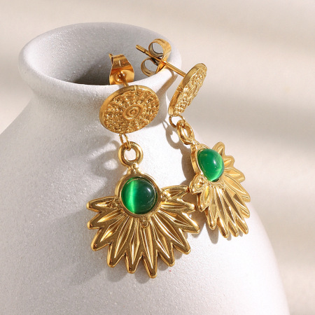 Boucles d'oreilles pendantes pour femme, motif fleurs de vacances, en acier inoxydable étanche (1 paire) 2