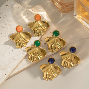 Boucles D'Oreilles Puces Pour Femme, En Acier Inoxydable Doré, Imperméables, De Forme Irrégulière Et Serties De Pierres Naturelles (1 Paire). h5 Image4