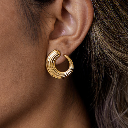 Boucles d'oreilles puces simples rondes en acier inoxydable étanche couleur or pour femme (1 paire)