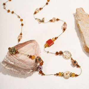 Collier Long En Céramique De Forme Irrégulière À Fleurs Rétro, 1 Pièce h5 Image3