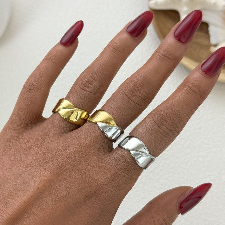 Bague femme simple, décontractée, de forme irrégulière, en acier inoxydable étanche (1 pièce)