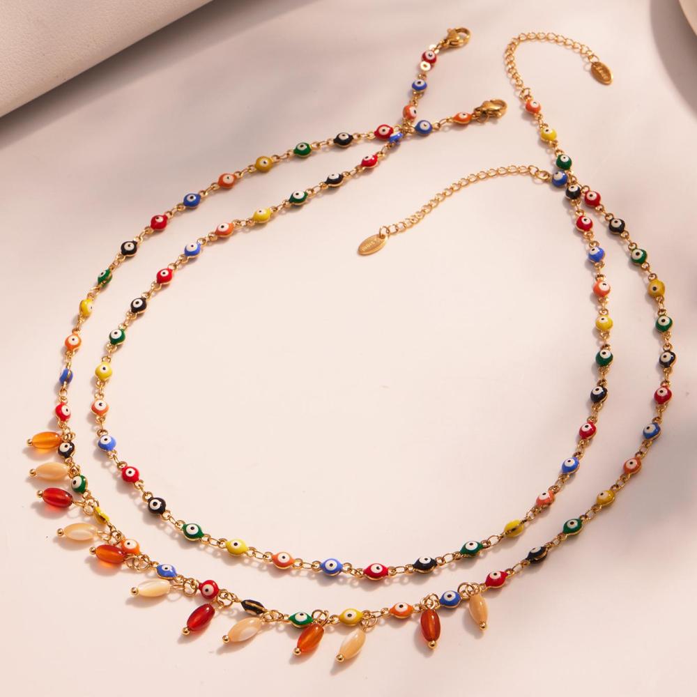 Collier Pendentif Rétro Œil De Diable En Agate, Acier Inoxydable, Étanche, Pour Femme (1 Pièce) Image5