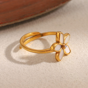 Bague Tendance En Acier Inoxydable Doré, Couleur Coquillage, Avec Motif Floral Chic (1 Pièce). h5 Image5