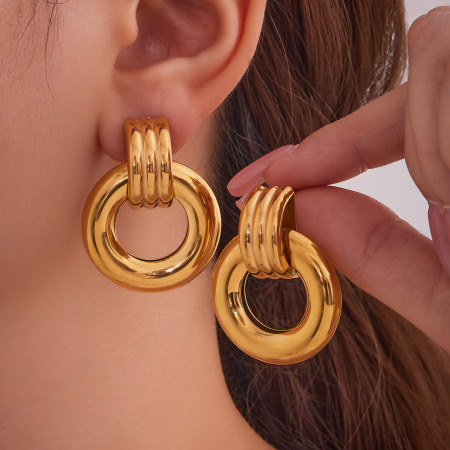 1 paire de boucles d'oreilles pendantes rectangulaires modernes en acier inoxydable étanche, couleur or, pour femme 2