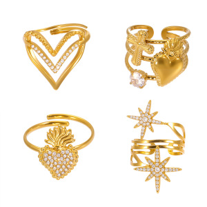 Bague Tendance En Acier Inoxydable Doré, Imperméable, En Forme De Cœur Et D'Étoile (1 Pièce). h5 Image7