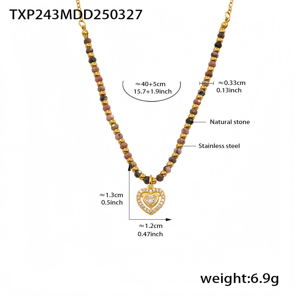Ensembles De Bijoux Pour Femmes En Acier Inoxydable Doré, Imperméables, En Forme De Cœur Vintage Et Ornés De Pierres Naturelles