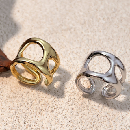 Bague minimaliste en acier inoxydable doré, de forme irrégulière et étanche (1 pièce).