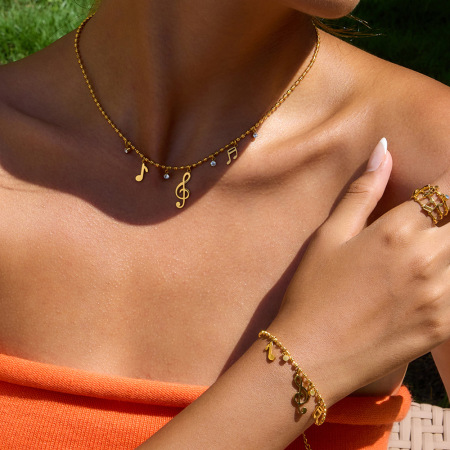 Ensembles de bijoux pour femmes en acier inoxydable étanche couleur or, personnalisables avec des notes. 2
