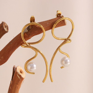 Boucles D'Oreilles Pendantes Pour Femme, En Acier Inoxydable Doré, Imperméables, De Forme Irrégulière (1 Paire). h5 Image4