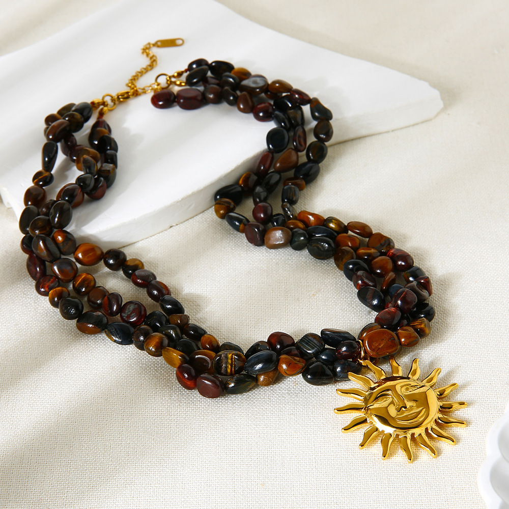 Collier De Perles En Forme De Soleil Couleur Or Avec Pierres Naturelles, 1 Pièce Image3