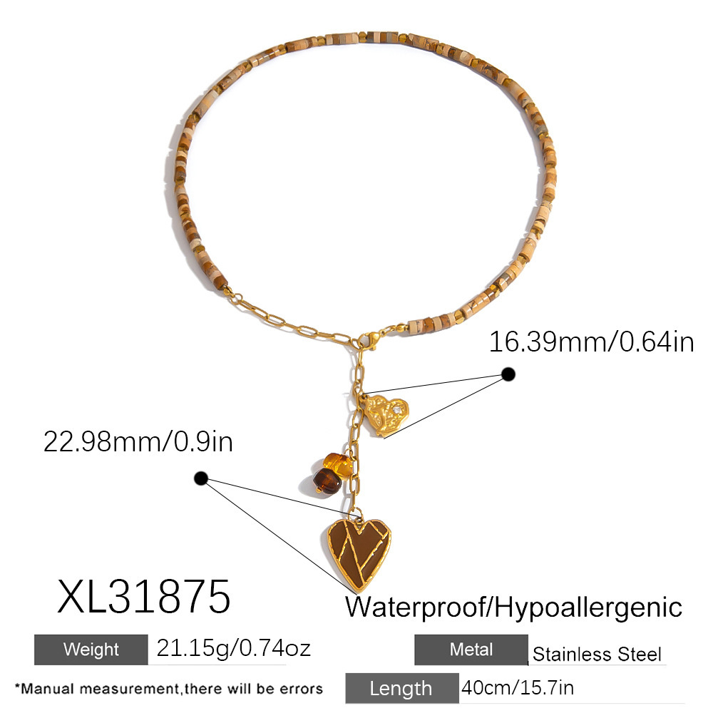 Collier De Perles Pour Femme, 1 Pièce, En Acier Inoxydable Imperméable, En Forme De Cœur, De Forme Irrégulière Et Luxueuse Image2