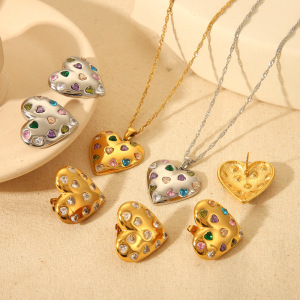 Ensemble De Bijoux Pour Femme En Acier Inoxydable Imperméable Avec Zircon Et Motif Cœur Romantique (1 Pièce) h5 Image3