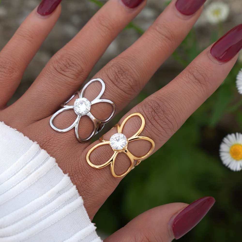 Bague Femme Simple, Collection Daily Flower, En Acier Inoxydable Étanche (1 Pièce). Image7