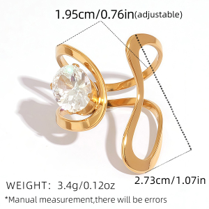 Bague Tendance En Acier Inoxydable Doré, Forme Irrégulière, Étanche, Ornée D'Un Zircon. h5 Image2