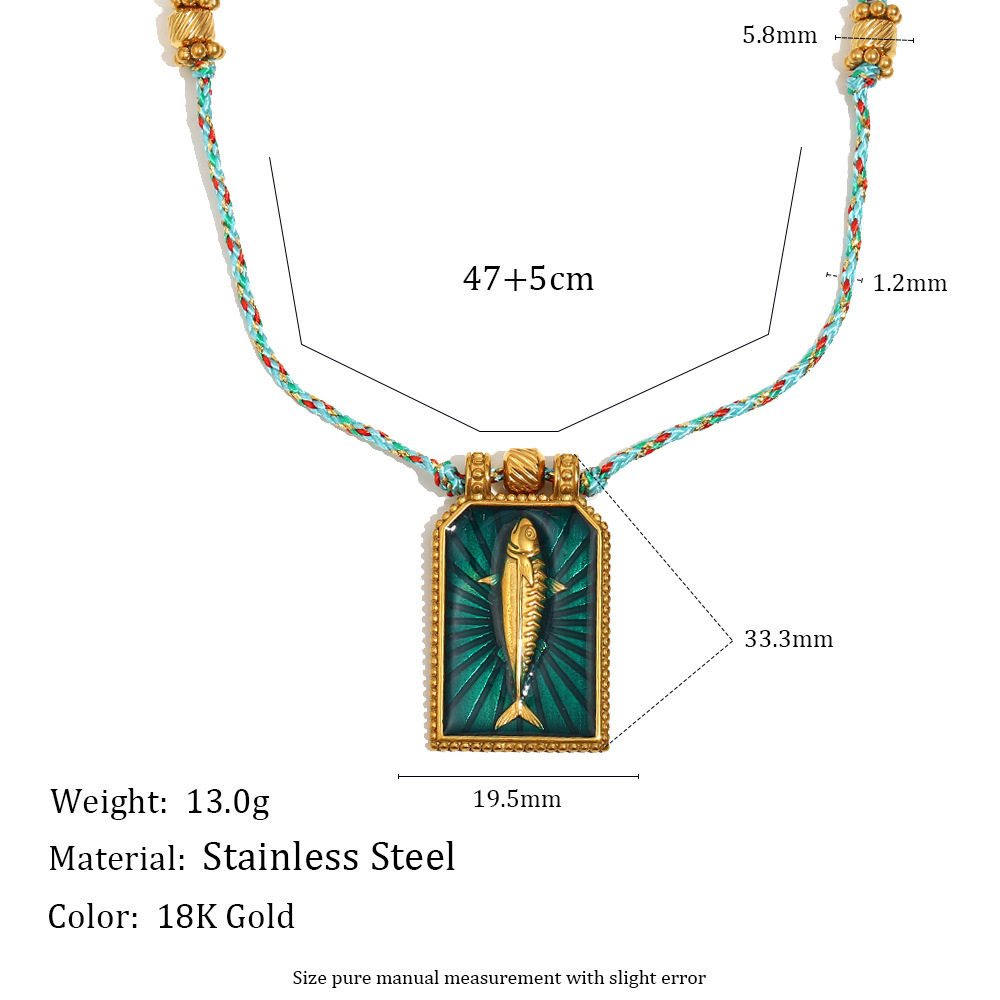 Collier Tressé Classique Pour Femme, Motif Poisson Et Tarot, En Acier Inoxydable Étanche, Couleur Or (1 Pièce) Image6