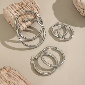 1 Paire De Boucles D'Oreilles Créoles Basiques En Acier Inoxydable Étanche Couleur Or h5 Image5