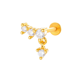 Boucle D'Oreille Piercing En Zircon Couleur Or Et Cuivre, 1 Pièce, Fleur Et Lune h5 