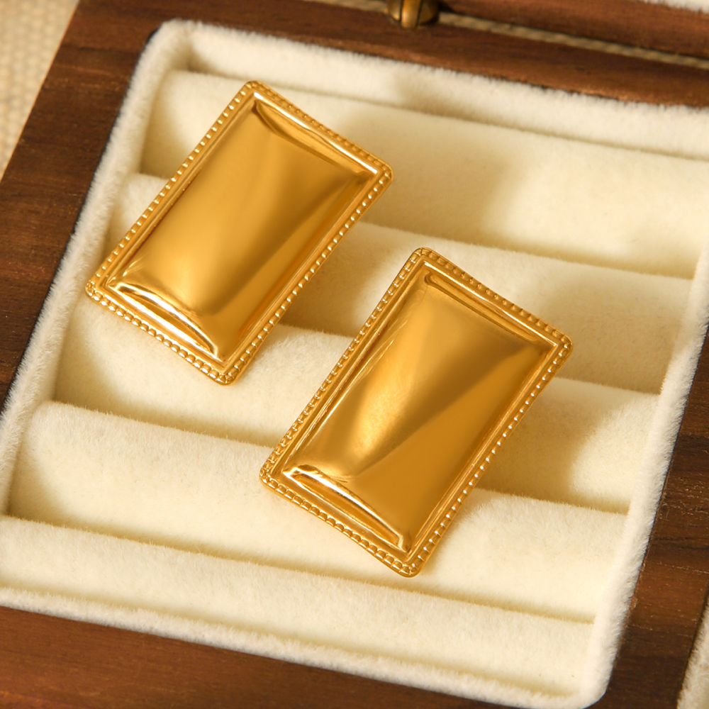Boucles D'Oreilles Puces Rectangulaires Simple Series Daily En Acier Inoxydable Étanche Couleur Or Pour Femme (1 Paire) Image6