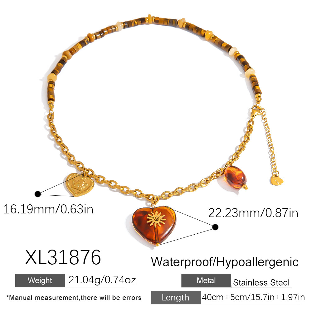 Collier De Perles Pour Femme, Motif Cœur, En Acier Inoxydable Étanche, Couleur Or (1 Pièce) Image2