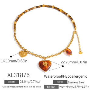 Collier De Perles Pour Femme, Motif Cœur, En Acier Inoxydable Étanche, Couleur Or (1 Pièce) h5 Image2
