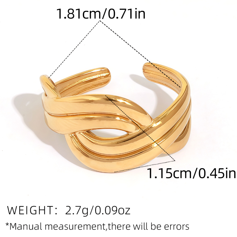 Bague Tendance Moderne En Acier Inoxydable Doré, Forme Croisée, Étanche (1 Pièce). Image2